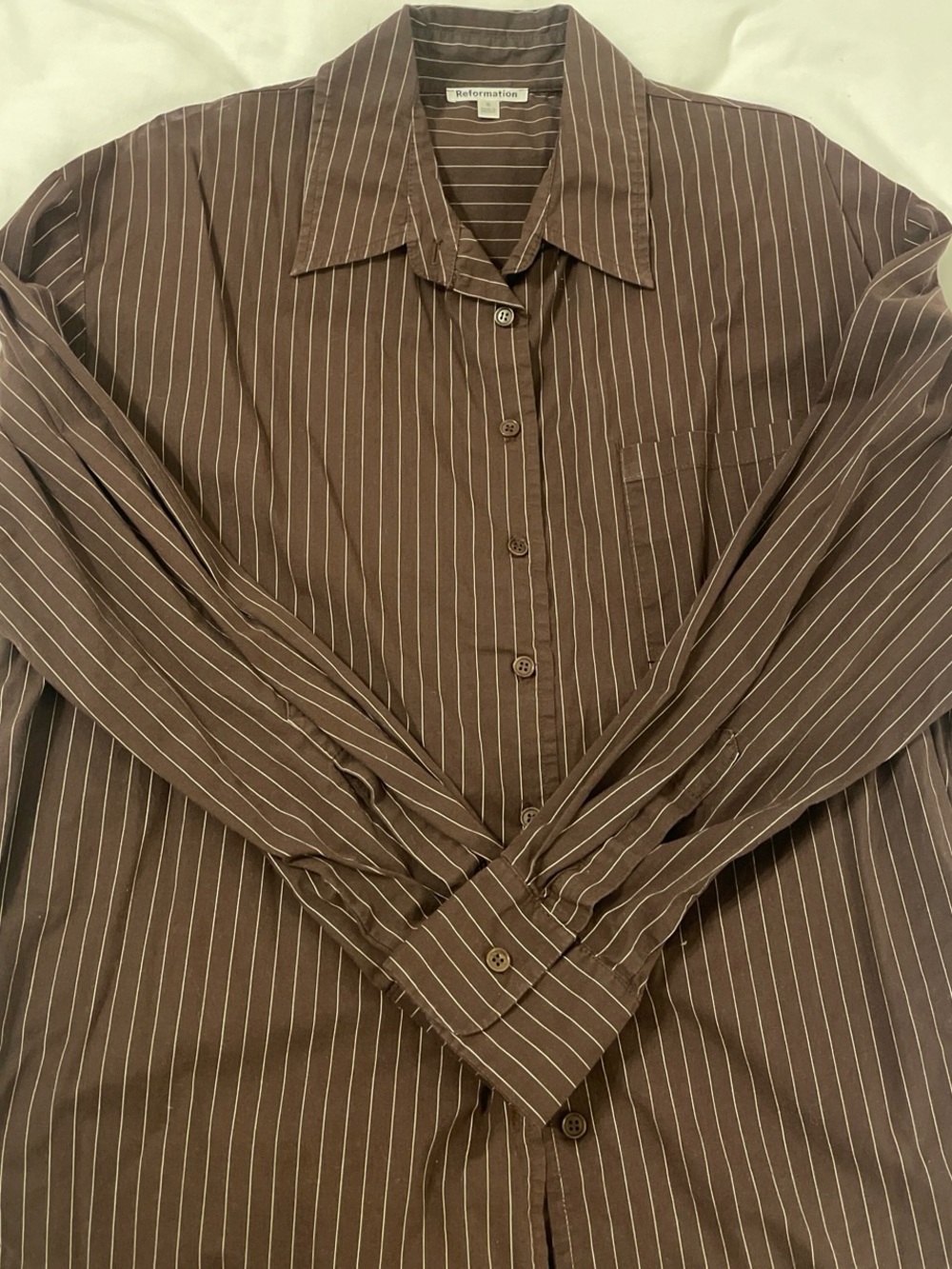Reformation Brown Pinstripe Button-Up Shirt